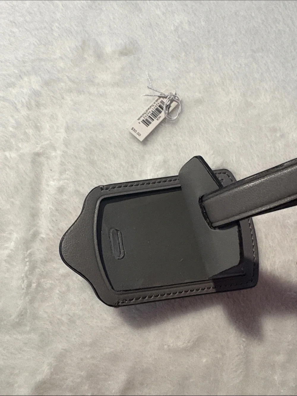 Coach Gray Leather Luggage Tag with Strap